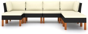 7 pcs conjunto lounge de jardim c/ almofadões vime PE preto