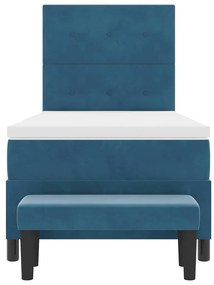 Cama Box Spring com Colchão &amp; Banco Azul Escuro 90x200 cm Veludo