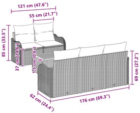 Conjunto de Sofá de Jardim com Almofadas Cinza de Rattan Sintético Acá