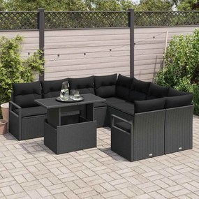 Conjunto de Sofá de Jardim vidaXL 9 Peças com Almofadas em Rattan Polí
