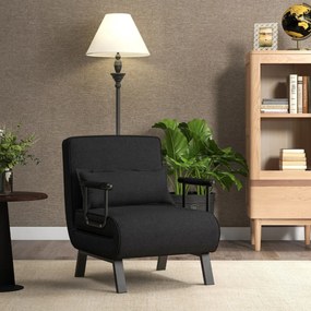 Sofá-cama conversível dobrável Cadeira de dormir individual Encosto ajustável Almofada destacável Almofada Estofamento para Casa escritorio Preto