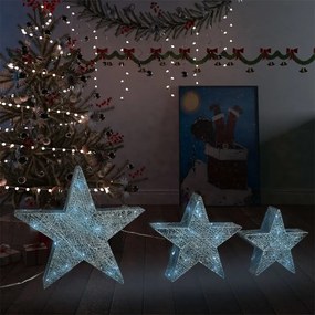 329776 vidaXL Estrelas de Natal com luzes LED 3 pcs ext./int. arame prateado