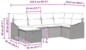 Conjunto de Sofá de Jardim 6 Peças com Almofadas Bege Rattan Poliéster