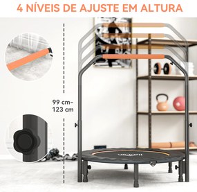 Trampolim Fitness Ø114 Trampolim Dobrável com Pega Ajustável em 4 Níveis Estrutura de Aço Preto e Laranja