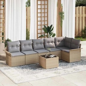 vidaXL Conjunto de Sofá de Jardim com 7 Peças e Almofadas em Polirattan Preto