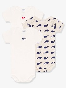 Lote de 3 bodies de mangas curtas, em algodão bio, da Petit Bateau branco