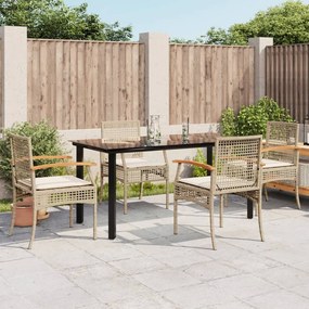 vidaXL 5 pcs conjunto de jantar p/ jardim com almofadões vime PE bege