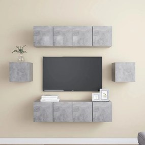 6 pcs conjunto de móveis de TV derivados madeira cinza cimento