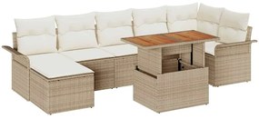 Conjunto de jantar de jardim de 8 peças com almofadas bege em rattan s