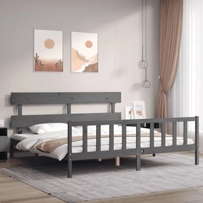 vidaXL Estrutura de cama com cabeceira 200x200 cm madeira maciça cinza