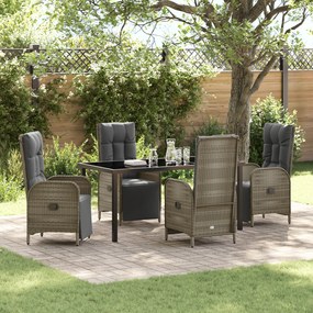 vidaXL Conjunto de Jantar de Jardim de 5 Peças com Almofadas Cinza Poli Rattan