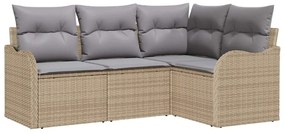 Conjunto de Sofá para Jardim vidaXL de 4 Peças com Almofadas Bege Ratt