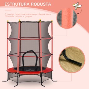 Trampolim para Crianças com Rede de Segurança e Estrutura de Aço para Interiores e Exteriores Carga 50 kg Ø163x190 cm Vermelho