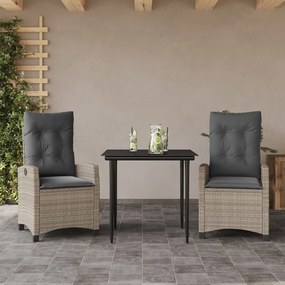 3 pcs conjunto de jantar p/ jardim c/ almofadões cinzento claro