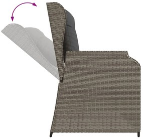 3 pcs conjunto lounge de jardim c/ almofadões vime PE cinzento