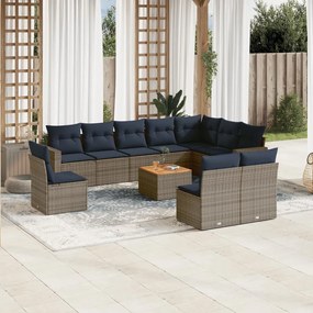 vidaXL 11 pcs conjunto sofás de jardim c/ almofadões vime PE cinzento