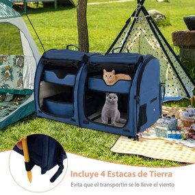 Transportadora portátil para pequenos animais com 2 redes removíveis, tapetes de dupla utilização e bandeja sanitária com carga de 60 kg Azul