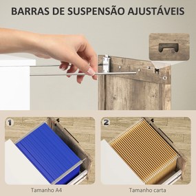 Bloco de Gavetas de Escritório com 4 Gavetas Fecho e 2 Chaves e Barras para Pendurar A4 Carta 39,4x40x129 cm Branco e Madeira