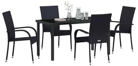 Conjunto de Jantar para Jardim 5 pcs Preto Rattan de PE