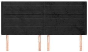 Cabeceira de cama c/ abas veludo 163x16x118/128 cm preto