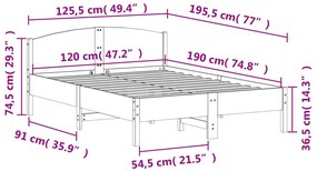 Cama sem colchão 120x190 cm madeira de pinho maciça branco