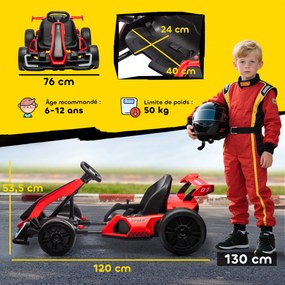Kart Elétrico 24V para Crianças 6-10 anos, 120 x 76 x 53,5 cm, Motor Duplo de 150 W, Vermelho