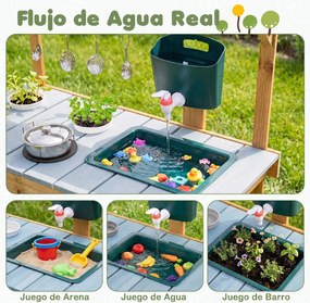 Cozinha brincar infantil para Brincar no Exterior, 93 x 36,5 x 96 cm, com Floreira Elevada, Natural