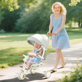 Triciclo evolutivo 5 em 1 para bebés, triciclo dobrável para crianças com pega ajustável e capota removível, para idades entre 1 e 3 anos, cor creme