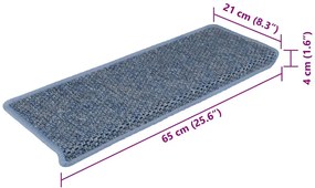 Tapetes escada adesivos aspeto sisal 15 pcs 65x21x4 cm azul
