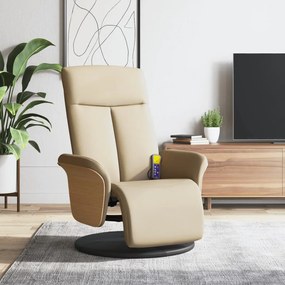 vidaXL Cadeira de massagens reclinável com apoio de pés tecido creme