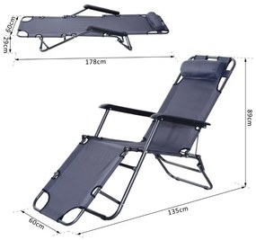 Espreguiçadeira Dobrável com Encosto - Cinzento - Design Ergonômico