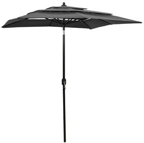 vidaXL Guarda-sol de jardim 3 camadas c/ poste alumínio 2x2m antracite