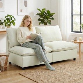Sofá modular de 2 lugares 146 (C) x 85 (P) x 78 (A) cm, sofá de sala moderno de 146 cm sem braços, com assento largo e almofadas, cor creme