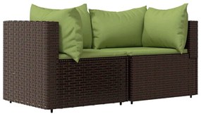3 pcs conjunto lounge jardim c/ almofadões vime PE castanho