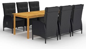 7 pcs conjunto de jantar para jardim preto