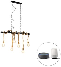 LED Candeeiro de suspensão inteligente preto 6-luzes incl. Wifi G95 - Plural Industrial,Country / Rústico