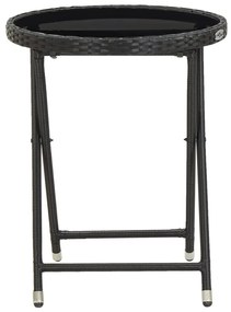 Mesa de chá 60 cm vime PE e vidro temperado preto