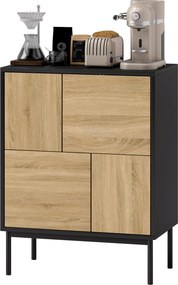 Aparador de sala 60 x 35 x 78 cm, móvel de arrumação, armário de cozinha com portas de empurrar e 4 armários de estilo moderno, preto, efeito de madei