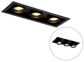 Conjunto de 6 focos embutidos modernos pretos ajustáveis de 3 luzes - Roof