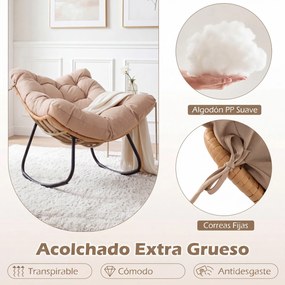 Cadeira de baloiço em forma de ovo para exterior, em rattan PE com almofada removível, estrutura metálica, oscilação de 25°, travões anti-capotamento,