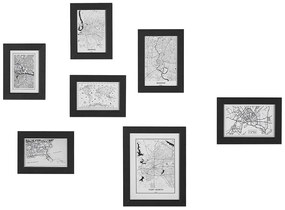 Conjunto de 7 molduras com mapas em MDF preto DENKORO Beliani