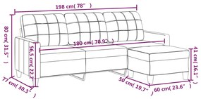 Sofá 3 lugares c/ apoio pés 180 cm couro artificial cor creme