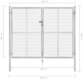 Portão de jardim em aço galvanizado 306x250 cm prateado