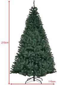 Árvore de Natal artificial em PVC de 210 cm com corrente de luz LED Suporte de metal dobrável Decoração de casa Decoração de festa Verde