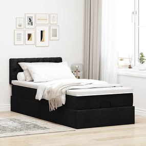 Cama otomana com colchão 90x200 cm tecido preto