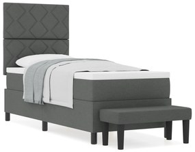 Cama Box Spring com Colchão e Banco Cinza Escuro 80x200 cm Tecido