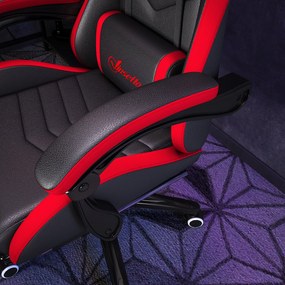 Cadeira Gaming Ergonómica Reclinável 135° de Couro PU com Suporte Lombar Altura Ajustável 65x65x129 cm Preto e Vermelho