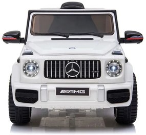 Carro elétrico para crianças 12V Mercedes G63 pneus de borracha, banco de couro Branco