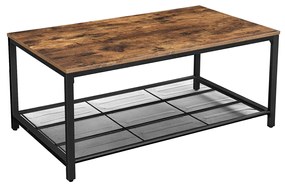 Mesa de centro com prateleira em grelha estilo industrial 106 x 60 x 45 cm Castanho vintage e Preto