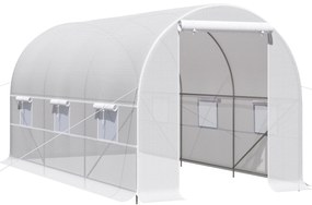 Outsunny Estufa Tipo Túnel 400x200x200cm Estufa de Jardim com Portas Enroláveis e 6 Janelas Cobertura de PE 140 g/m² Estrutura de Metal para Cultivo de Plantas Verduras Branco